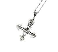 ZFHTJEKNCS Indie Enamel Inverted Upside Down Cross Pendant Necklace Vintage Occult Jewelry
