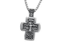 ZFHTJEKNCS Jesus Cross Necklace Vintage Bible Stainless Steel Men Pendant Retro Chain Religion for Male Gift
