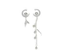 ZFHTJEKNCS Long asymmetrical tassel pearl earrings with star and moon fish tail, high-end temperament earrings for women, light luxury earrings.