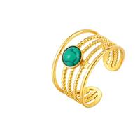 ZFHTJEKNCS Luxury Vintage Green Natural Stone Open Ring for Women, Stainless Steel Multi-Layer Ring, Fashion Exquisite Jewelry