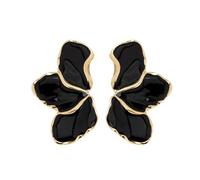 ZFHTJEKNCS Metal Stamping Flower Post Earrings For Women Black Enamel Petal Fashion Jewelry Trendy Daily Accessories Gifts F013
