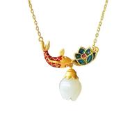 ZFHTJEKNCS Natural necklaces fish-shaped lotus craft pendant light luxury chinese style retro charm