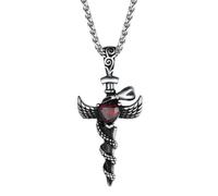 ZFHTJEKNCS Necklace Wine Red Heart Wings Cross Necklace Gothic Jewelry Gift