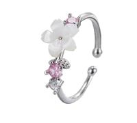 ZFHTJEKNCS New Crystal Shell Flower Open Ring Cherry Blossoms Sakura Leaf Adjustable Wedding Rings for Women Girl Sweet Gift