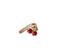 ZFHTJEKNCS New Simple Micro Inlay Synthetic Cubic Zirconia Red Cherry Shaped Stainless Steel Golden Ring Party Daily Fashion Jewelry