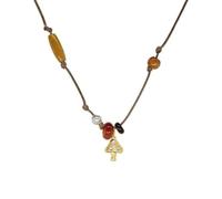 ZFHTJEKNCS niche design wood bead braided mushroom necklace for women, style sweater chain, light luxury atmosphere clavicle chain.