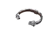 ZFHTJEKNCS Nordic Viking Stainless Steel Wolf Head Bracelet Cuff Bracelet Gift Adjustable Men's and Women's