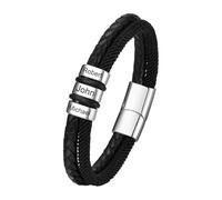 ZFHTJEKNCS Personalized 3-5 Beaded Leather Bracelet for Men,Nmae Milan Rope Bracelets,Father Brher Boyfriend Gifts