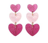 ZFHTJEKNCS Pink Barbie Powder Love Heart Earrings Dopamine Girl Layer Sweet Heart Dangle Earring for Women Grils Cute Party Jewelry