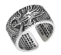ZFHTJEKNCS restoring ancient ways men ring China wind dragon world silver ring inside carving buddhist heart sutra