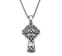 ZFHTJEKNCS Retro Celtic Knot Irish Cross Pendant Necklace for Women Men Stainless Steel Silver Color Lucky Amulet Chain Necklaces