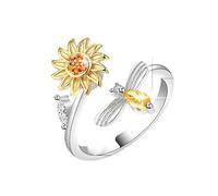 ZFHTJEKNCS Rotatable Sunflower Women Ring Open Little Bee Stress Relieving Finger Accessories