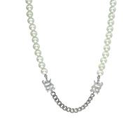 ZFHTJEKNCS same style hip hop titanium steel M letter necklace internet celebrity versatile splicing pearl collarbone chain for men and women trend jewelry