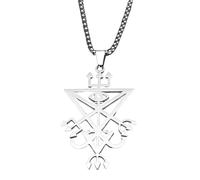 ZFHTJEKNCS Sigil Church Trident Stainless Steel Necklace Seal of Lucifer LaVey Hidden Devil Eye Silver Color Long Necklace Jewelry