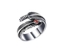 ZFHTJEKNCS Silver Red Natural Stone Feather Couples Promise Ring Fashion Men Women Finger
