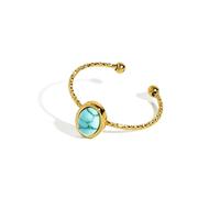 ZFHTJEKNCS Simple Stainless Steel Thin Rings for Women Vintage Natural Stone Turquoise Adjustable Ring Trendy
