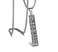 ZFHTJEKNCS Six-character mantra square column pendant necklace; one flower, one world; one leaf, one bodhi mantra; titanium steel necklace;