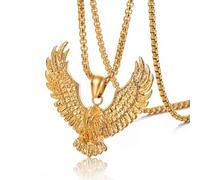 ZFHTJEKNCS Stainless steel eagle pendant Titanium steel male eagle spread wings personality trend electric plating necklace