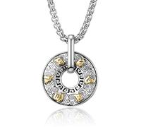 ZFHTJEKNCS Stainless steel ; personalized titanium steel six-character mantra men's necklace with a round circle pendant.