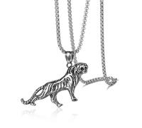 ZFHTJEKNCS Stainless steel zodiac tiger men's titanium steel necklace, personalized cross-border casting of the mountain tiger pendant jewelry.