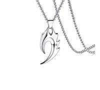 ZFHTJEKNCS Titanium Steel Flame Necklace Men's Creative European and American Foreign Trade Stainless Steel Sweater Chain Wolf Tooth Pendant