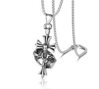 ZFHTJEKNCS Titanium steel men's skull cross necklace, personalized punk stainless steel ghost head pendant,