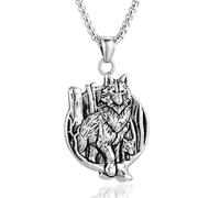ZFHTJEKNCS Titanium steel vintage cross-border e-commerce Viking wolf head pendant men's Nordic style wolf stainless steel necklace