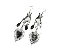 ZFHTJEKNCS Vintage Large Hand Witch Vampire Ghost Heart Magic Mirror Skeleton Drop Earrings With Red Blood Drop Crystal Jewelry Gift