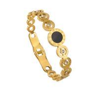 ZFHTJEKNCS Vintage Round Crystal Hollow Bangle for Women Temperament Time Cuff Stainless Steel Bracelet Friends Birthday Fashion Jewelry