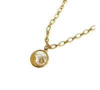 ZFHTJEKNCS Vintage Sun and Moon Pendants Necklace White Shell Round Coin Stainless Steel Chain Necklaces Femme Jewelry Bijoux Gift