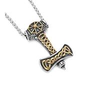 ZFHTJEKNCS Vintage Vikings Celtic Warrior Weapon Hammer Necklace Rune Amulet Necklace Stainless Steel Gold Color Men's