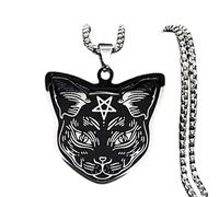 ZFHTJEKNCS Witchcraft Pentagram Cat Stainless Steel Necklace Chain Black Cat Magic Halloween Necklace cadenas mujer