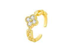 ZFHTJEKNCS Zirconia Four Leaf Ring Openable for Women, Paperclip Chain Link Adjustable, Fashion Promise Engagement Brand Jewelry