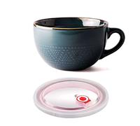 ZFHUAFENG Large Coffee Cup Soup Mug Ith, Ceramic Soup Bowls Lid & Handle Salad Bowls for Cereal Milk Dessert Oatmeal Ramen Bowls, Microwave Safe
