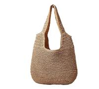 ZFIHAV Beach Bag Beach Bag Casual Straw Women Shoulder Bags Wicker Woven Ladies Handbags Handmade Summer Large Totes(Khaki)
