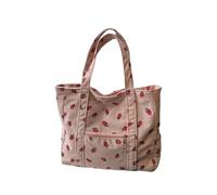 ZFIHAV Beach Bag Corduroy Handbag Strawberries Beach Versatile Shoulder Bag Large Capacity Simple Commuter Women's Tote(Pink)