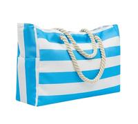 ZFIHAV Beach Bag Striped Canvas Summer Beach Bag, Large Capacity Shopping Tote For Travel,Ideal for(SKY BLUE)