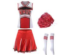ZFIHAV Cheerleader Uniform Classic High School Cheerleader Costume Student Sports Uniform Athletic Carnival Party Fancy Dress For Women(Red 02 Set,S)