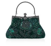 ZFIHAV Embroidery Evening Bag Bead Embroidery Women Evening Bag Diamonds Shell Lady Small Day Clutches Party Dinner Wedding Bridal Pearl Handbags Purse For Women(Blackish green)