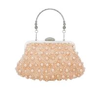 ZFIHAV Embroidery Evening Bag Bright Silk Evening Bag Fashion Circular Rhinestone Decorative Chain Banquet Clutch Shoulder Bags Wedding Party For Women(Beige)