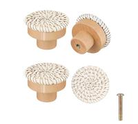 ZFIHAV Rattan Cabinet Knob 24pcs Rattan Wooden Handles Round Handmade Cabinets Drawer Pulls Wood Kitchen Cupboard Wardrobe Door Dresser Knobs For Door