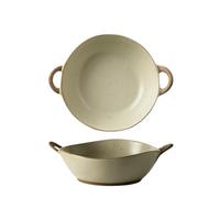 ZFIHAV Salad Bowls Retro Coarse Pottery Double Ear Soup Bowl Lamian Noodles Matte Color Practical Salad(Beige)