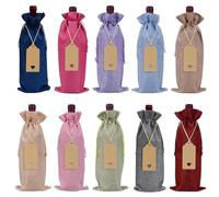 ZFIHAV Wine Bag 10Pc 35 * 15cm Linen Drawstring Pocket, Wine Bag Set, Bottle, Tasting(Color Mixing)