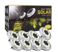 ZFITEI 8 Pack Solar Ground Lights Outdoor,8 LED Solar Garden Lights with 600mAh Battery & 8H Runtime for Lawn,Pathway(Warm White )