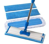 Zflow Professional Microfiber Mop 42cm - Commercial Stainless Steel Handle With Microfibre Dust Pad + 3 Microfiber Wet Pads