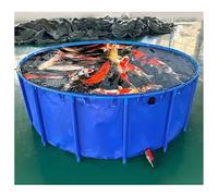 Zfmnoyev Above Ground Pond, PVC Folding Koi Pond with Drain Valve, Large Round Thickening Fish Pond Pool, for Agricultural Irrigation Water Storage Tank(1.5x1 m/59.1x39.4 in)
