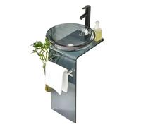 Zfmnoyev Modern Tempered Glass Wall Mount Vessel Sink, 40x40x70 cm, Gray-A