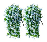 ZFProcess Artificial Fake Hanging Flowers Plants for Outdoor Spring Decoration, 2PCS Faux Silk Violet UV Resistant Look Real Trailing Vines for Outside Home Planter Porch Patio(Blue)