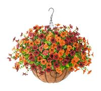 ZFProcess Artificial Fake Hanging Plants Flowers Basket, Faux Silk Daisy in Planter Realistic UV Resistant for Outside Home Patio Balcony Yard Mums Autumn Outdoor Decoration (Orange Brown)