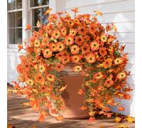 ZFProcess Artificial Fall Flowers for Outdoors, 2PCS Silk Fake Flowers Realistic Daisy Mums UV Resistant Porch Patio Window Yard Decor (Sunset Red)